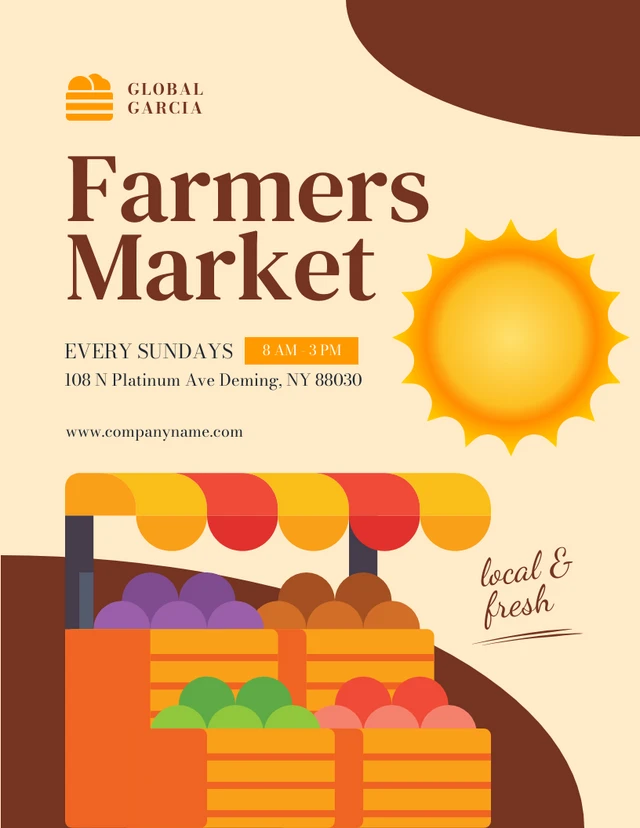 Cremefarbene und braune moderne verspielte Bauernmarkt-Plakatvorlage