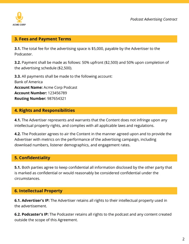 Podcast Advertising Contract Template - page 2