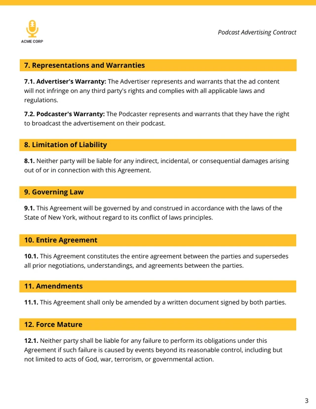 Podcast Advertising Contract Template - page 3