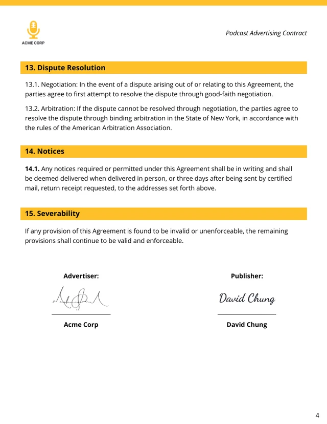 Podcast Advertising Contract Template - page 4