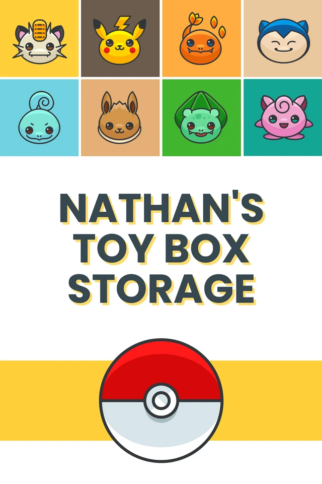 Colorful Pokemon Themed Toy Storage Label Template