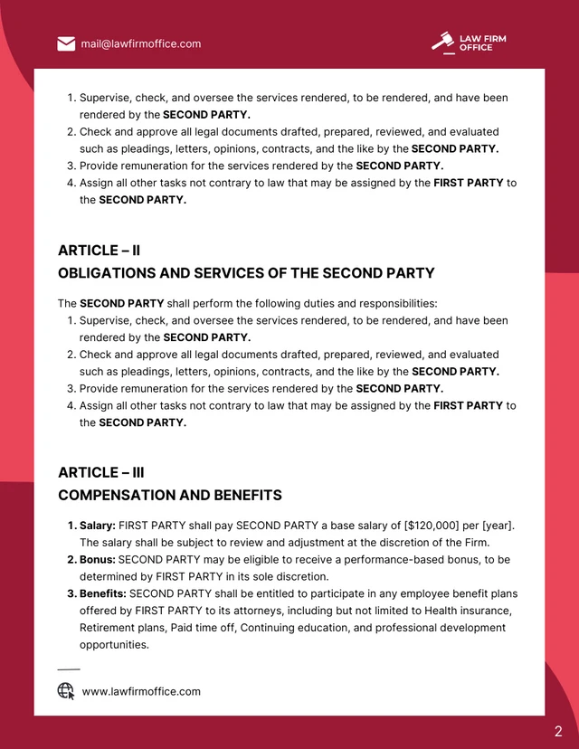 Attorney Employment Contract Template - page 2