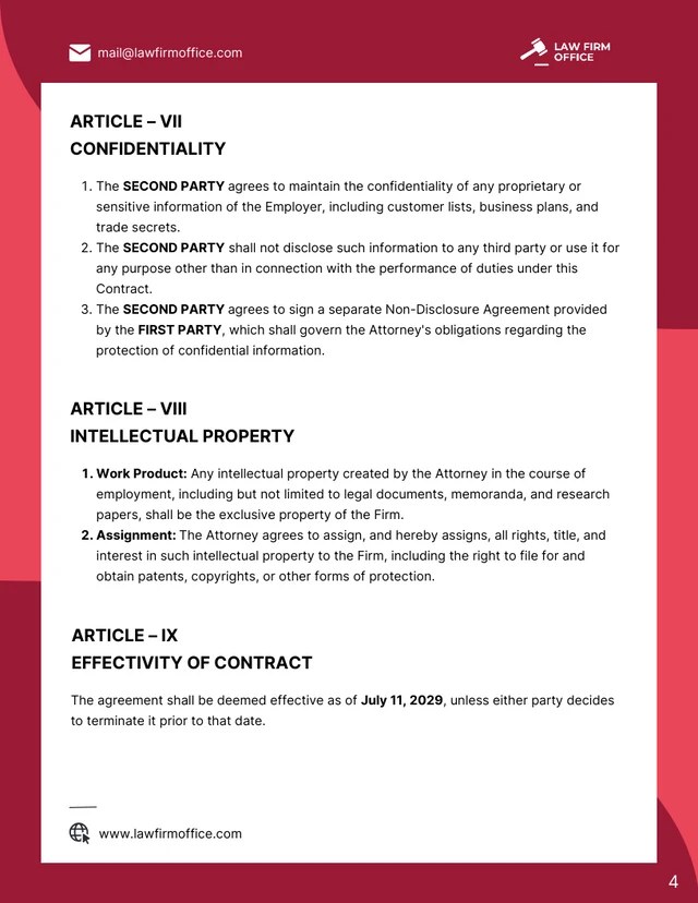 Attorney Employment Contract Template - Page 4