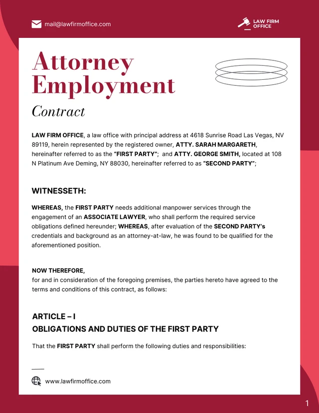 Attorney Employment Contract Template - page 1