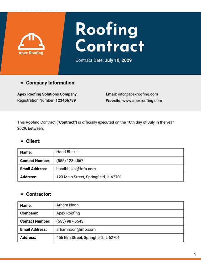 Roofing Contract Template - page 1