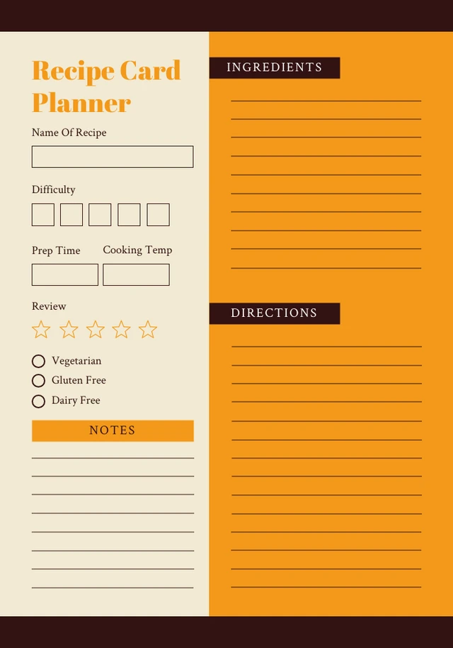 Yellow Minimalist Recipe Cards Planner Template