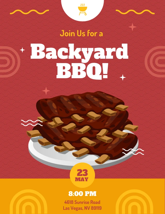 Red And Yellow Classic Modern Illustration Backyard BBQ Invitation Template