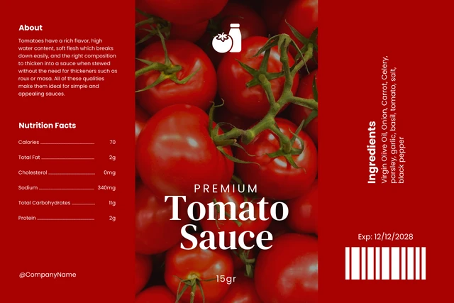 Red Modern Tomato Sauce Food Label Template