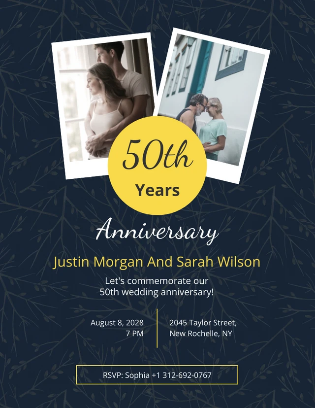 Navy Floral 50th Anniversary Invitation Template