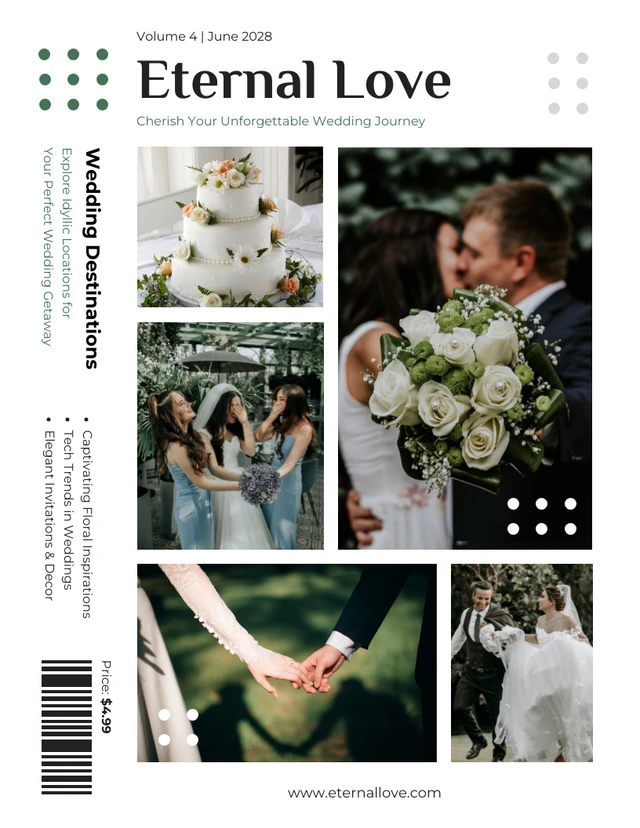 Modèle de magazine de mariage simple vert foncé et blanc