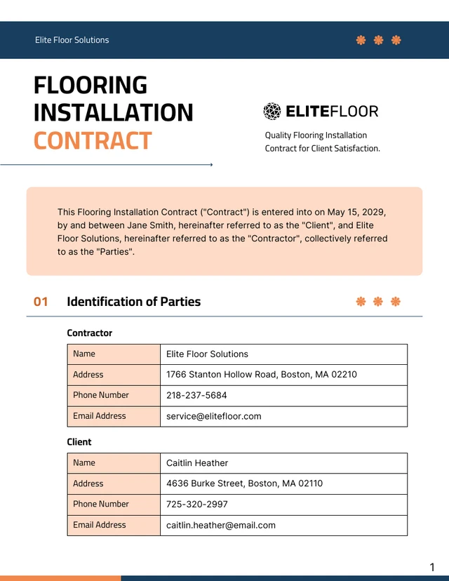 Flooring Installation Contract Template - صفحة 1