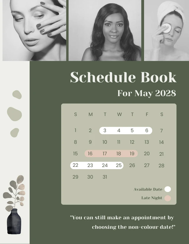 Sage Green Minimalist Schedule Book Salon Template