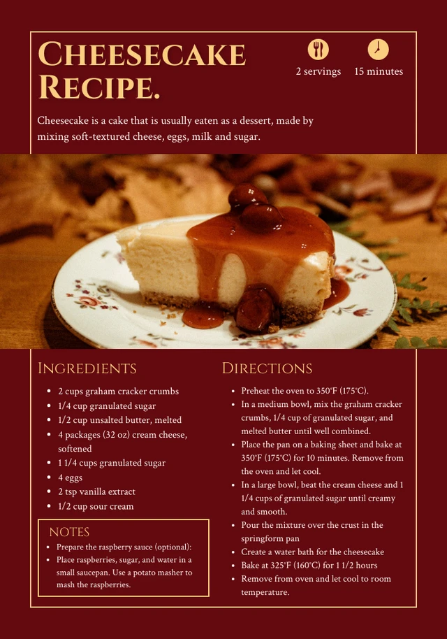 Maroon Modern Luxury Cheesecake Recipe Cards Template