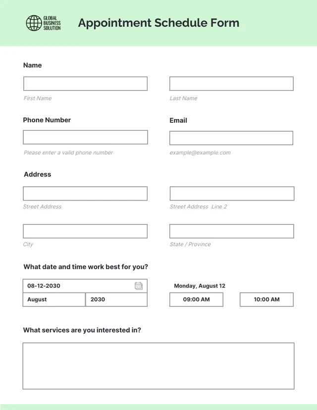 White Minmalist Appointment Forms Template