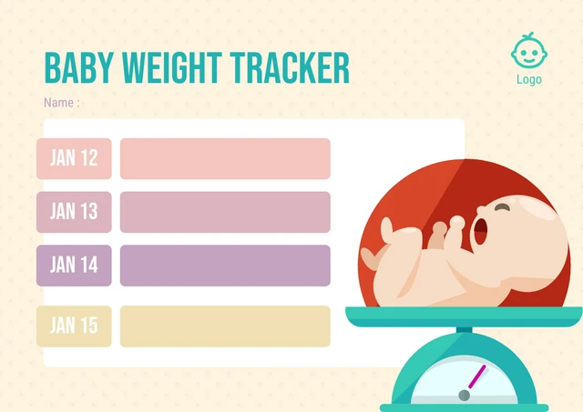 Light Yellow Colorful Minimalist Cute Illustration Baby Weight Tracker Schedule Template