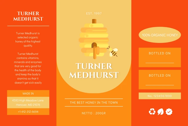 Orange Simple Illustration Honey Jar Label Template
