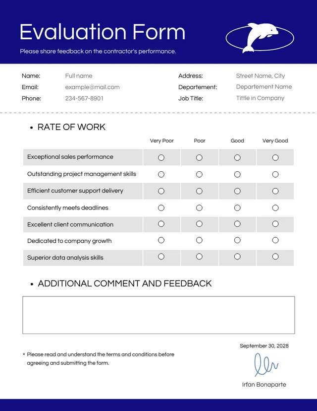 Blue and White Simple Evaluation Forms Template