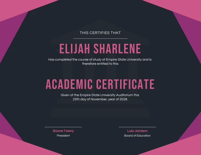 Modèle de certificat académique géométrique noir et violet