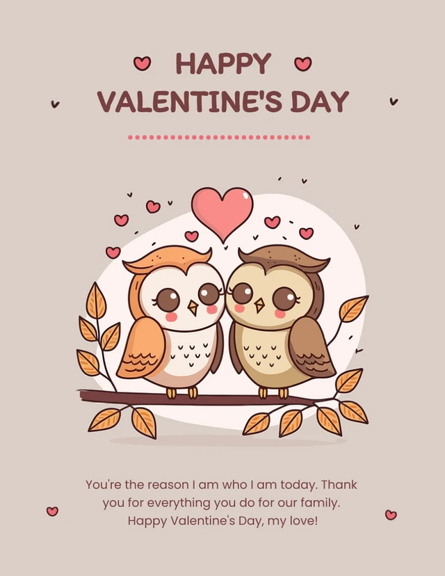 Light Brown Cute Illustration Happy Valentines Day Poster Template