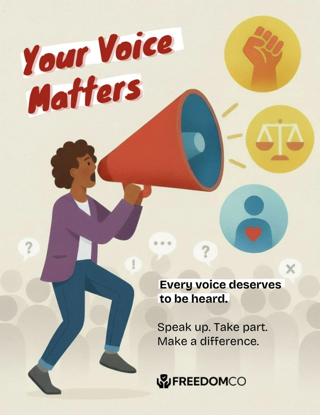 Modèle d'affiche pour mégaphone « Élevez la voix » sur les droits de l'homme