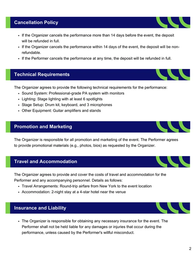 Live Performance Contract Template - page 2