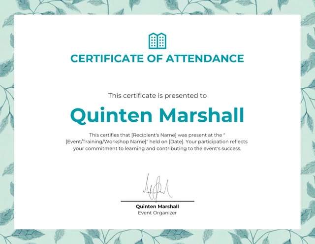 Teal Floral Abstract Attendance Certificate Template