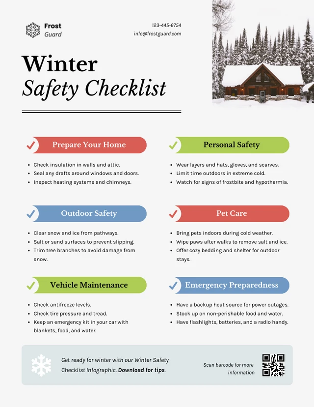 Modelo infográfico de lista de verificação de segurança de inverno