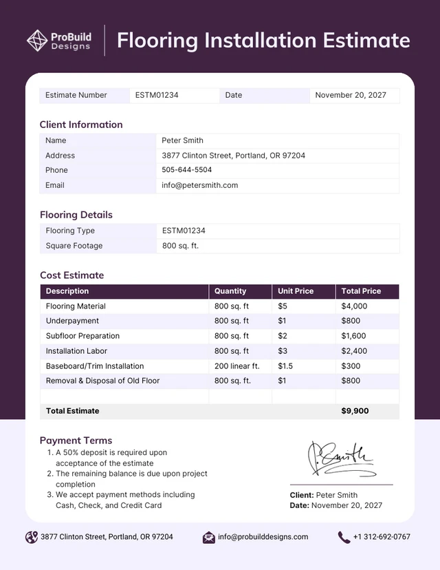 Flooring Installation Estimate Template