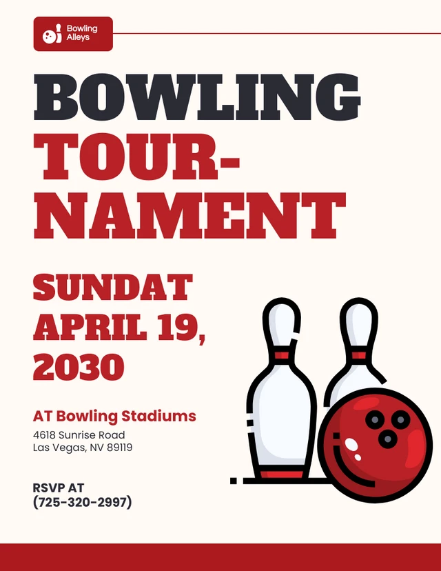 Modèle d'invitation à un tournoi de bowling rouge et noir