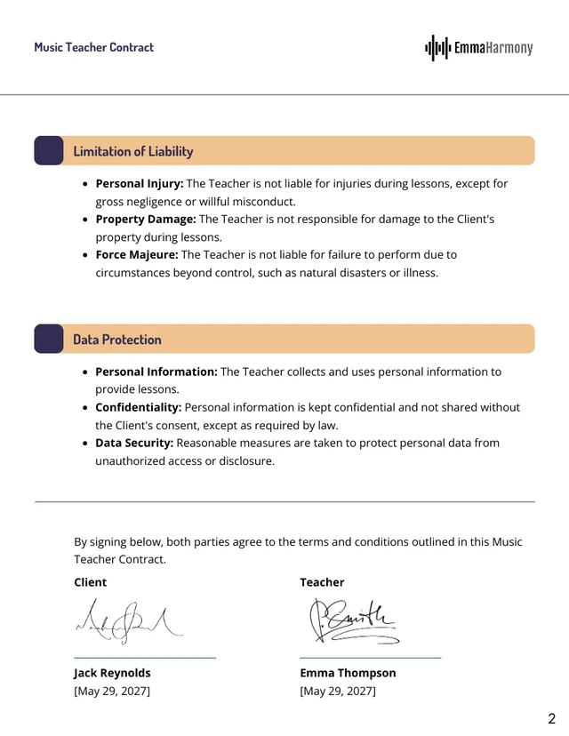 Music Teacher Contract Template - page 2