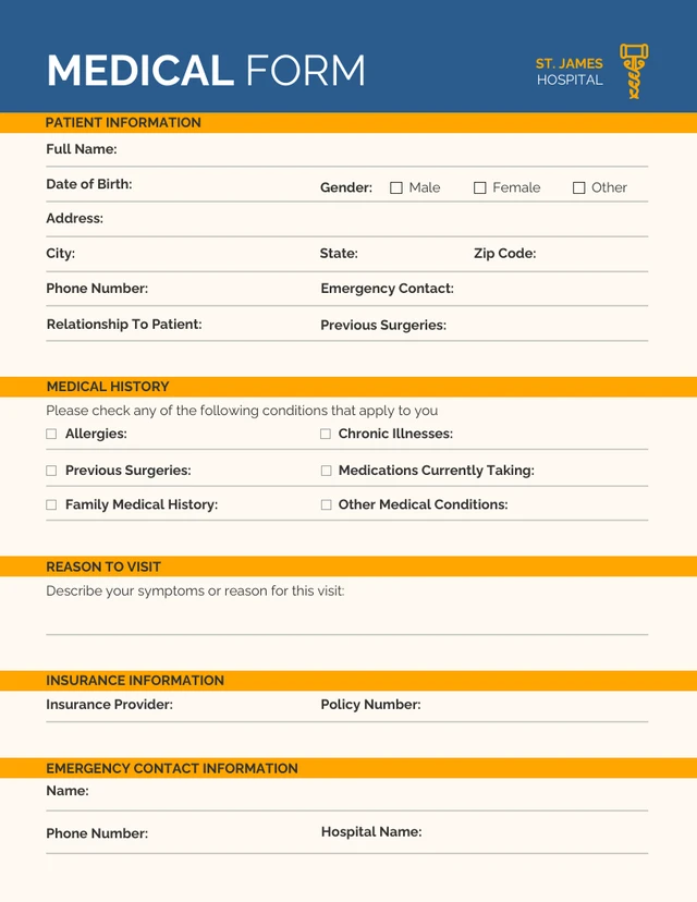 Simple Orange and Blue Medical Form Template