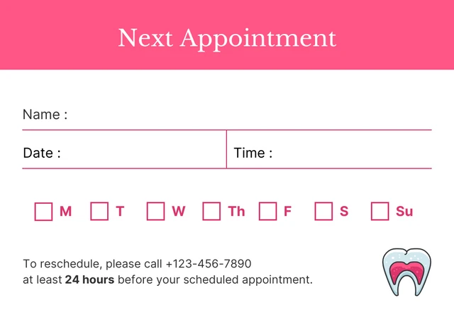 White And Pink Modern Minimalist Tooth Dental Appointment Card - Seite 2