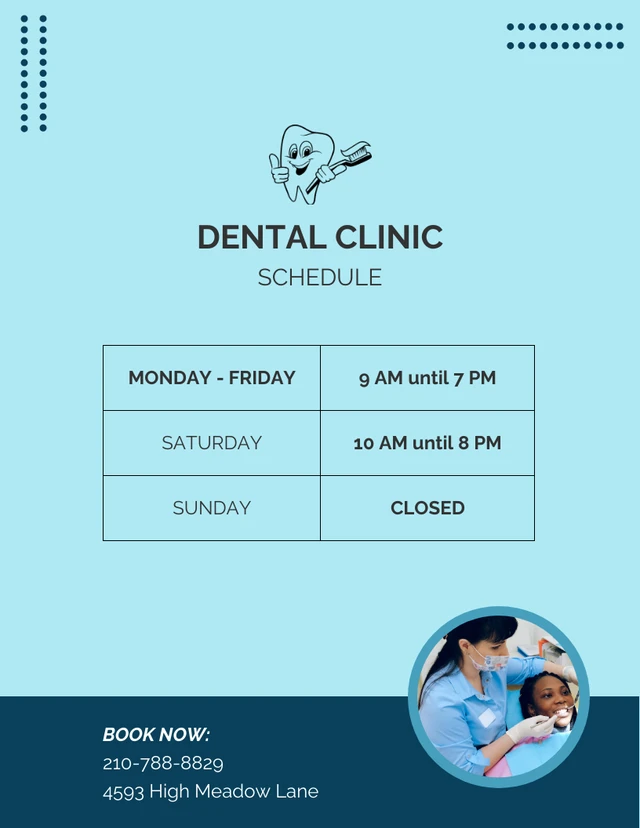 Blue Professional Dental Clinic Schedule Template