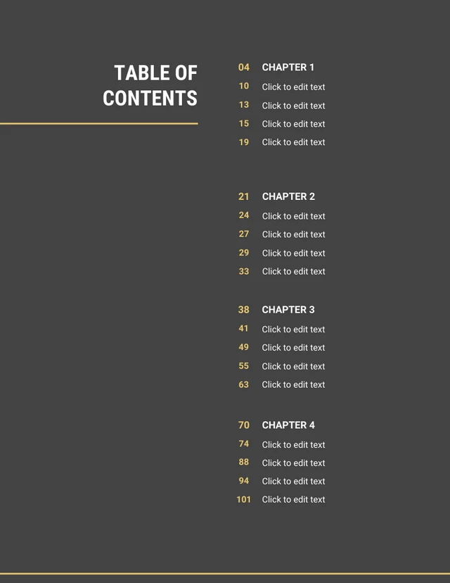 Black and Gold Book Table of Contents Template