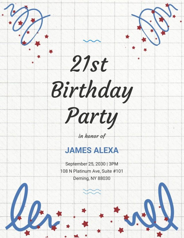 White Simple Grid Playful 21st Birthday Invitation Template