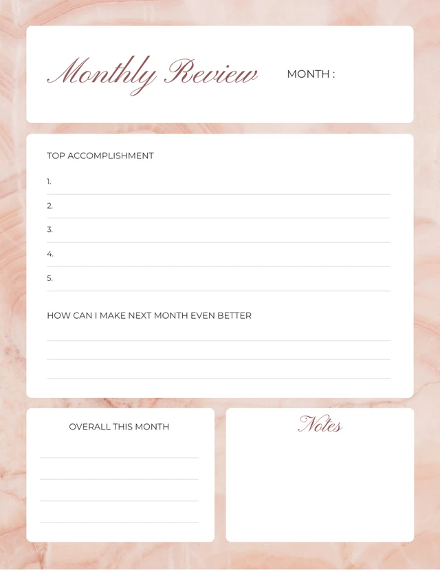 Minimalist Monthly Review Planner Template