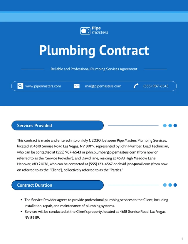 Plumbing Contract Template - Página 1