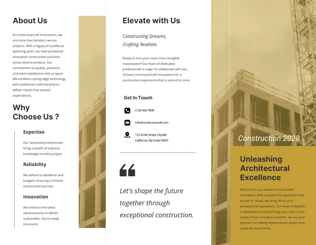 Yellow and White Simple Clean Minimalist Construction Brochure - page 1