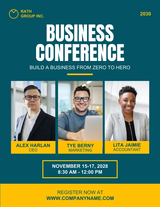 Teal And Yellow Simple Professional Business Conference Poster Template