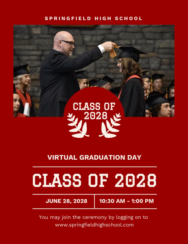 Rote moderne Foto-virtuelle Abschluss-College-Plakat-Vorlage