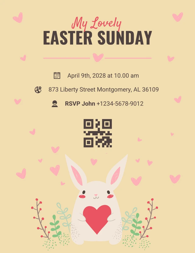 Yellow Simple Illustration Easter Sunday Invitation Template