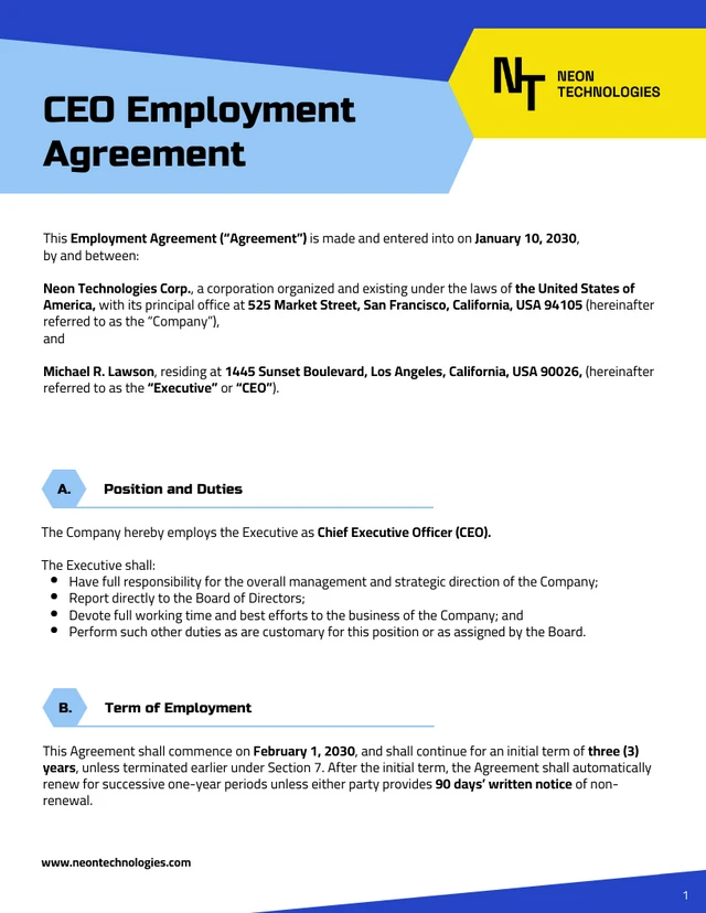 CEO Contract Template - Página 1
