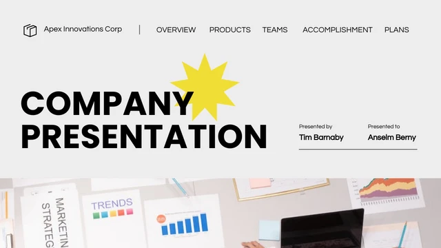 Simple Grey And Yellow Company Presentation - page 1