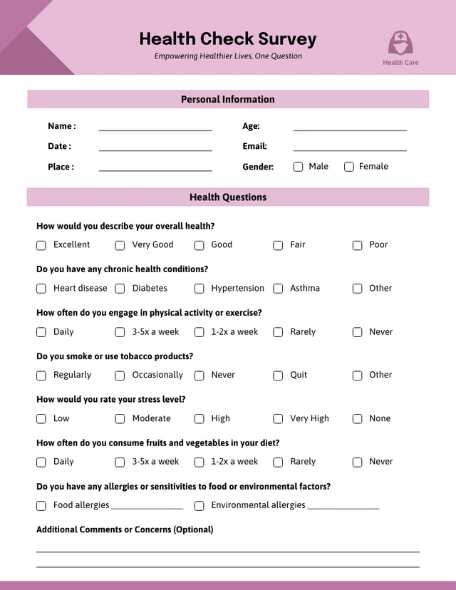 Pink Minimalist Survey Form Template