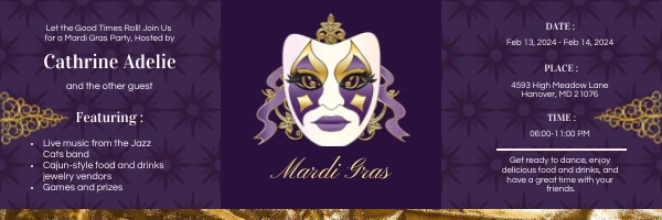 Purple And Gold Mardi Gras Luxurious Banner