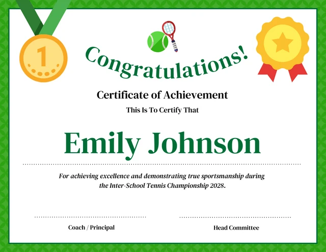 Modèle de certificat sportif minimaliste pour le tennis Template Modèle de certificat sportif minimaliste pour le tennis