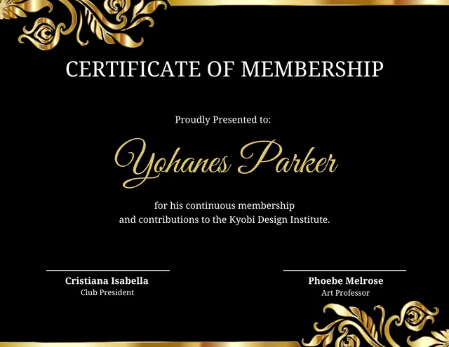 Black And Gold Vintage Membership Certificates Template