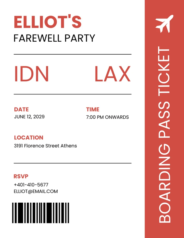 Einladungsschreiben-Vorlage für Bordkarte in roter Farbe
