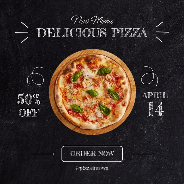 Black Modern Texture Delicious Pizza Instagram Banner