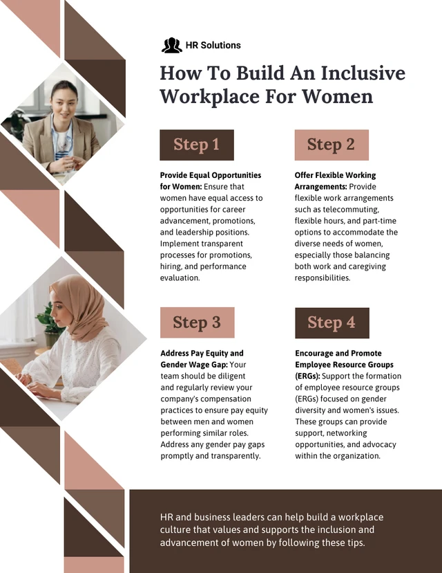 Modelo de infográfico como construir um local de trabalho inclusivo para mulheres